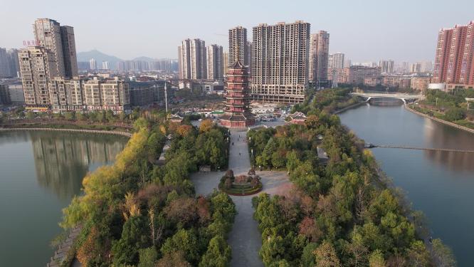 湖南怀化鹤鸣洲听溪阁航拍