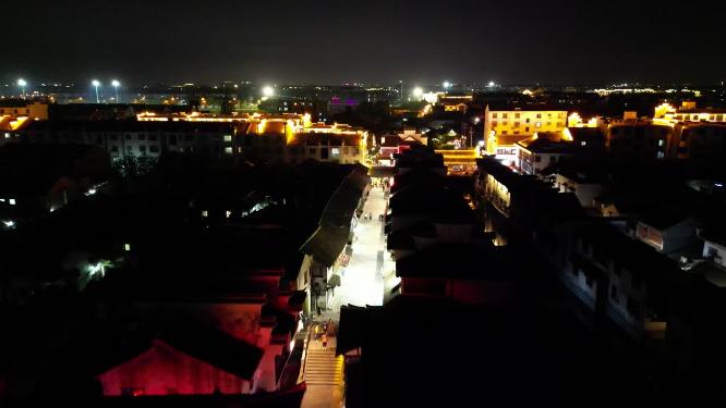江南水乡西塘古镇夜景灯光航拍