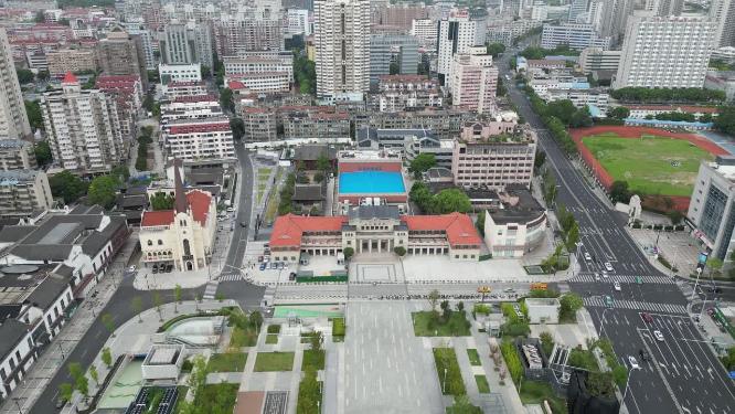 江苏常州工人文化宫大教堂航拍
