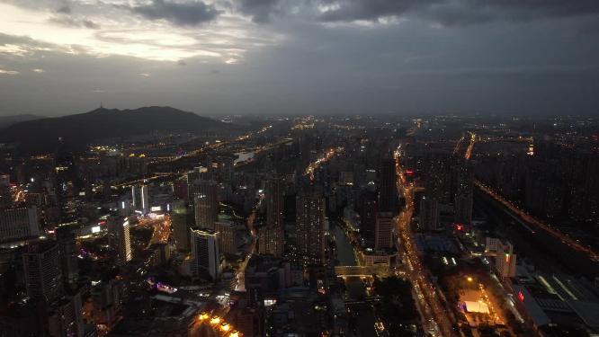 江苏无锡城市夜幕降临航拍