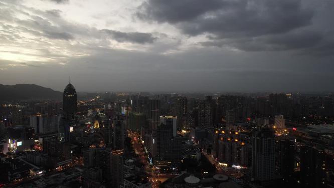 江苏无锡城市夜幕降临航拍