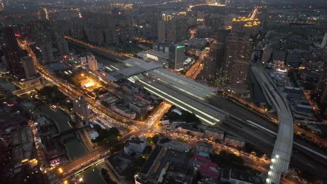 江苏无锡城市夜景灯光航拍