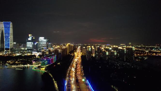 江苏苏州城市夜景交通航拍