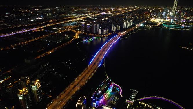 江苏苏州城市夜景交通航拍