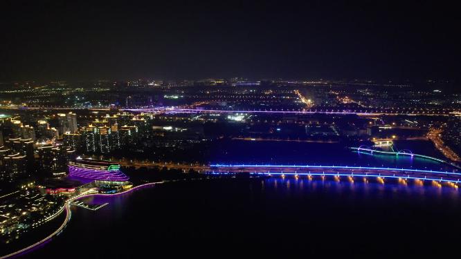 江苏苏州城市夜景灯光航拍