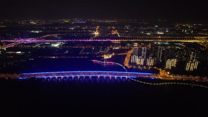 江苏苏州城市夜景灯光航拍