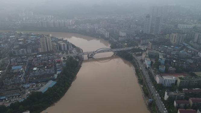 河流洪闹灾害洪水航拍