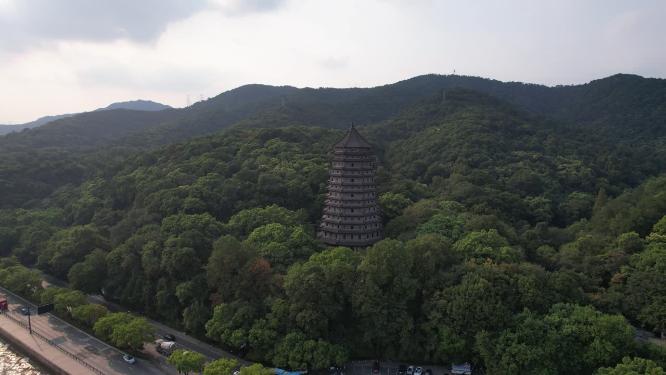 浙江杭州六合塔地标建筑航拍