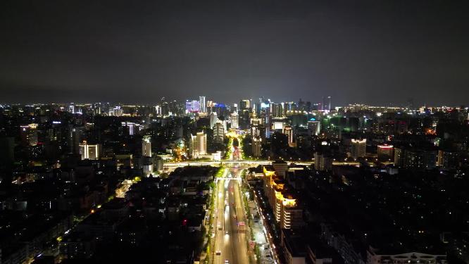 浙江杭州城市夜景灯光交通航拍