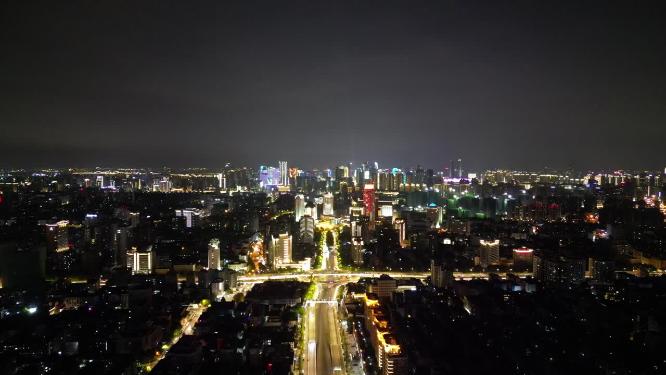 浙江杭州城市夜景灯光交通航拍