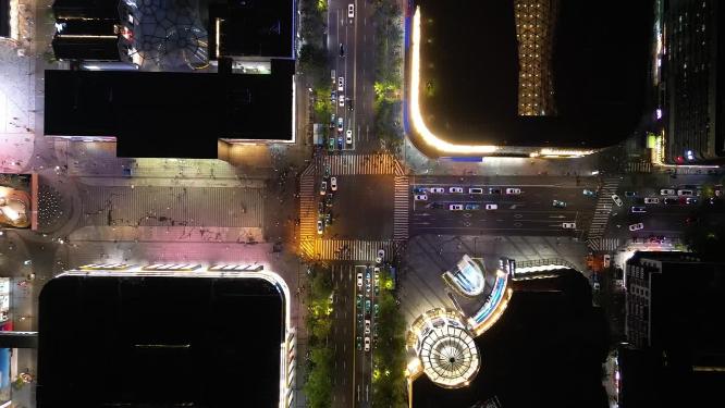 浙江杭州城市夜景灯光交通航拍