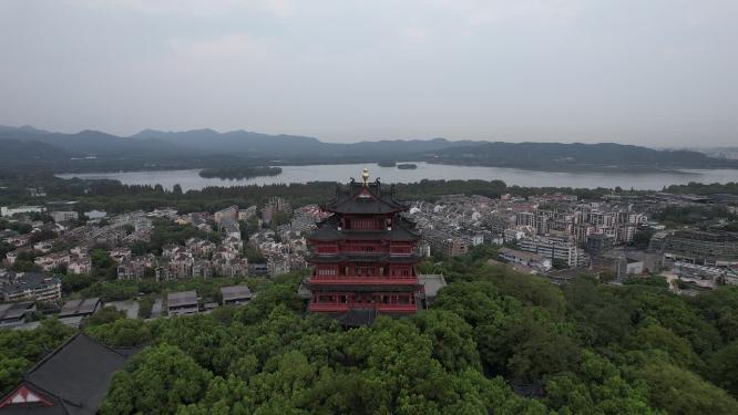 浙江杭州西湖城隍阁航拍