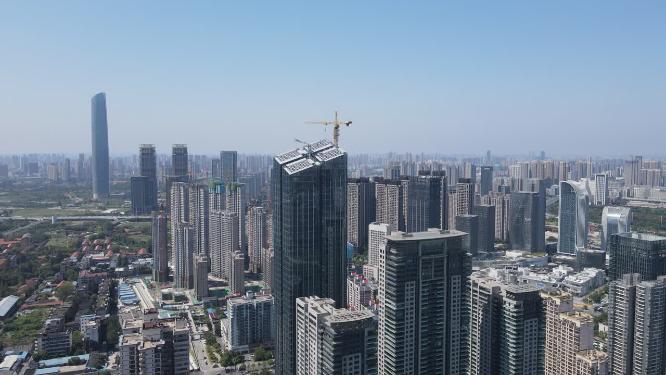 湖北武汉城市密集商务建筑航拍