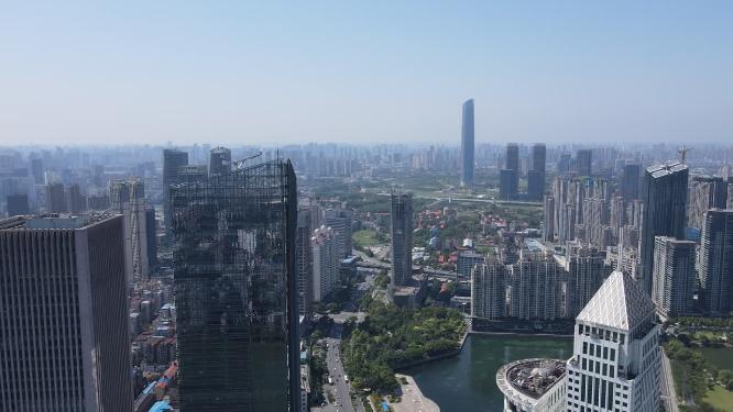 湖北武汉城市密集商务建筑航拍