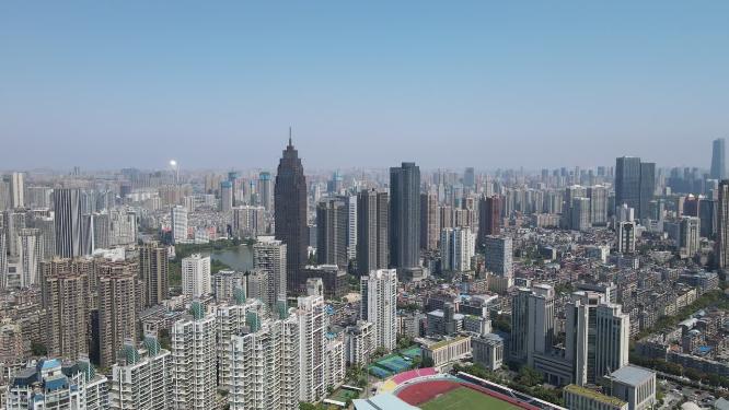 湖北武汉城市密集商务建筑航拍