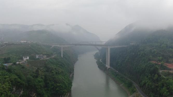 湖南酉水跨河大桥高速公路高铁航拍