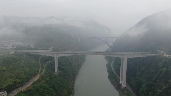 湖南酉水跨河大桥高速公路高铁航拍