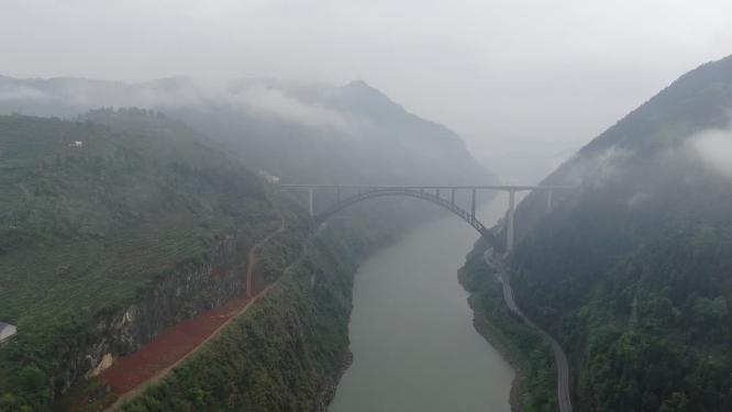 湖南酉水跨河大桥高速公路高铁航拍