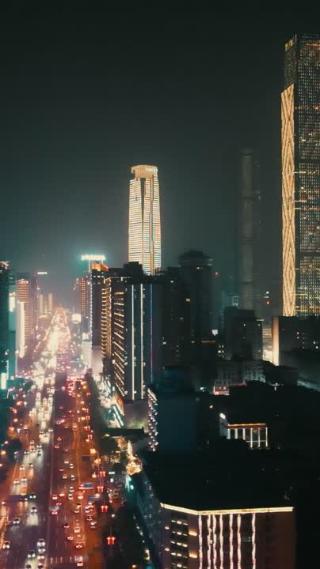 湖南长沙城市夜景灯光航拍
