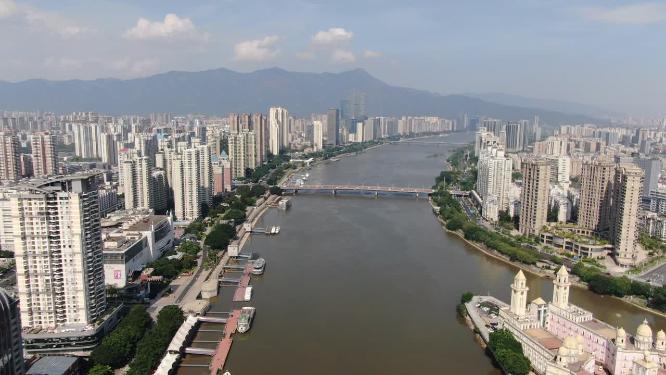 福建福州闽江两岸风光航拍