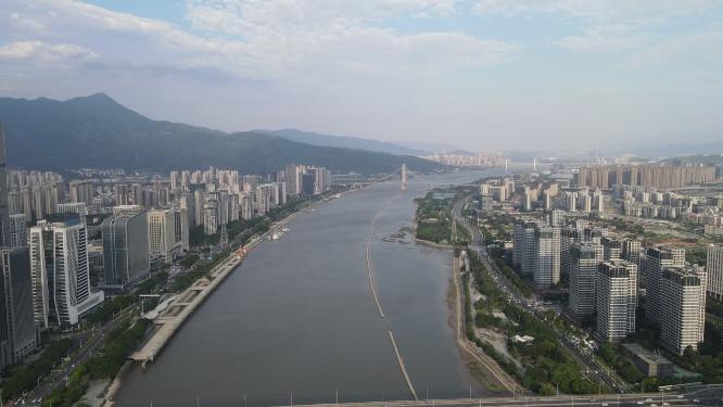 福建福州闽江两岸风光航拍
