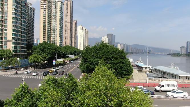 福建福州闽江两岸风光航拍