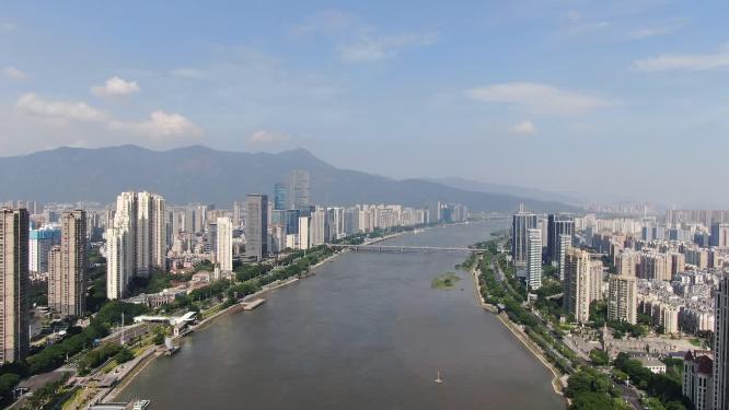 福建福州闽江两岸风光航拍