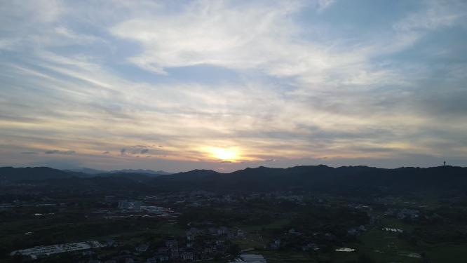 乡村田园日落彩霞航拍