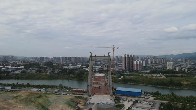 城市在建跨河大桥航拍