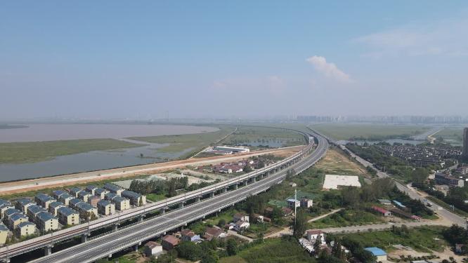 湖南岳阳洞庭湖南湖城市风光航拍