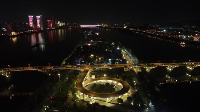 湖南长沙城市夜景航拍