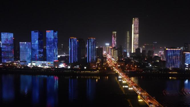 湖南长沙城市夜景航拍