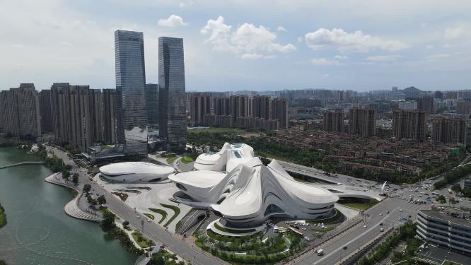 湖南长沙梅溪湖文化艺术中心金茂双塔航拍