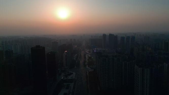 夕阳下的城市温江城市夕阳景观
