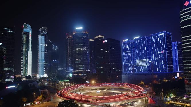 成都双子塔彩虹桥娇子之环夜景延时