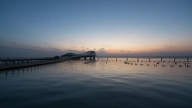 苏州太湖湾音乐喷泉，黄昏夜景4k延时摄影