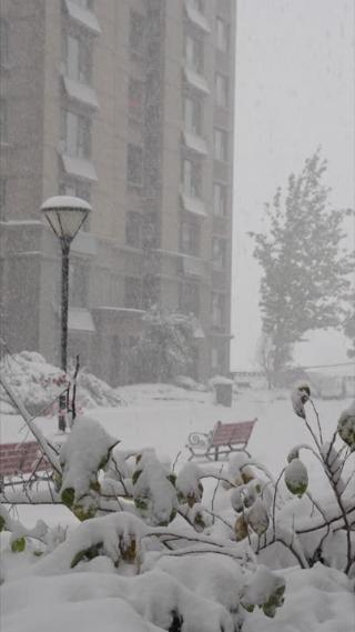 4k升格竖拍大雪，城市冬天下雪唯美镜头