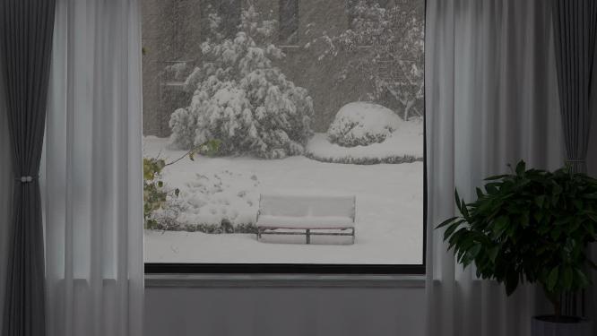升格拍摄窗外飘雪的唯美镜头 城市冬季