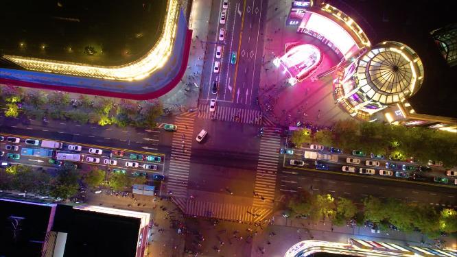 杭州西湖平海路步行街车流人流夜景延时