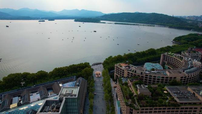 杭州西湖龙翔桥商圈风景航拍视频