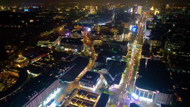 杭州西湖龙翔桥马路夜景航拍