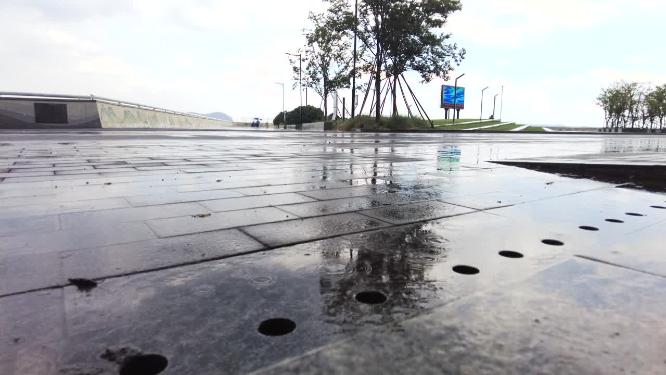杭州钱塘江沿江下暴雨特写空镜头