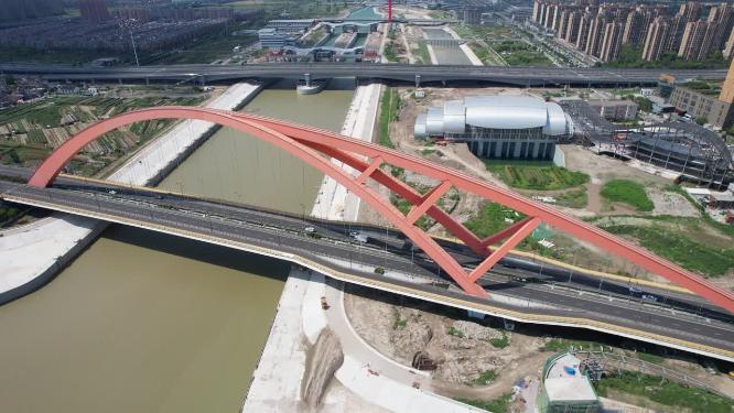 杭州钱塘江沿江之江东路大桥城市风景航拍
