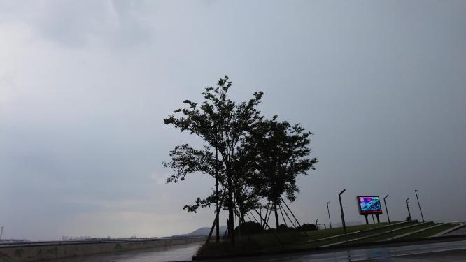 杭州钱塘江沿江乌云密布下暴雨延时摄影