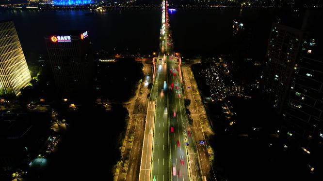 杭州钱塘江钱江三桥西兴大桥车流夜景延时