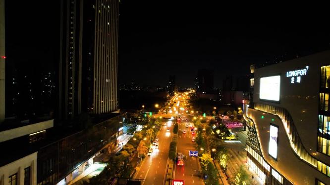 杭州钱塘区高沙路夜景航拍