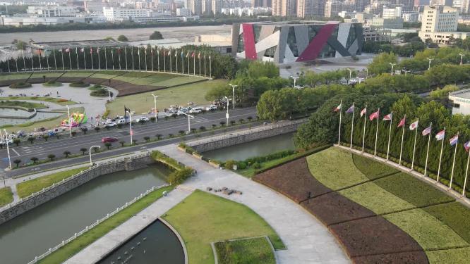 杭州下沙江干区工业区航拍