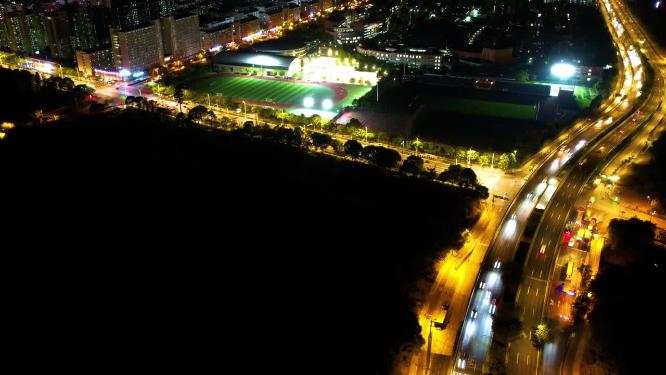 杭州下沙立交桥德胜快速路车流夜景延时