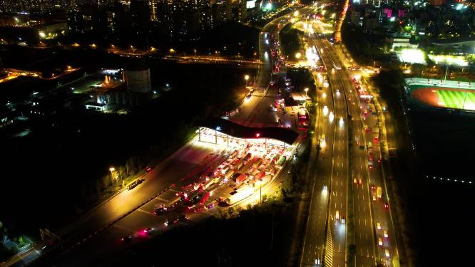 杭州下沙立交桥德胜快速路车流夜景延时