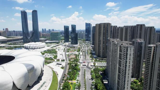 杭州滨江奥体中心高楼大厦航拍